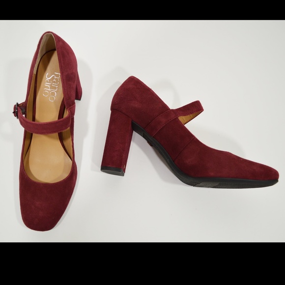 FRANCO SARTO Red Suide Mary Jane Block Heels 7.5 - Picture 4 of 7